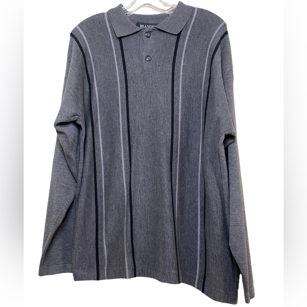 BRANDINI LONG SLEEVED POLO COLLAR VINTAGE STRIPED SWEATER Size L Gray Black